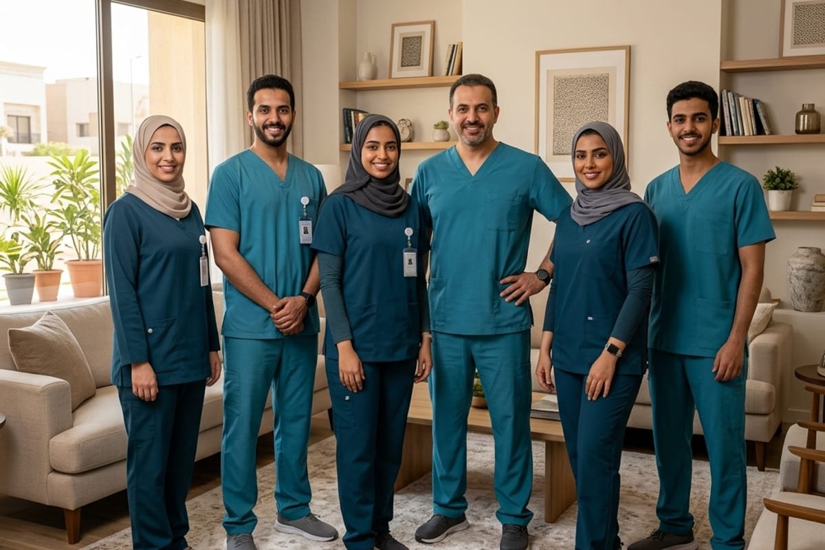 فريق علاج طبيعي منزلي داخل بيئة منزلية